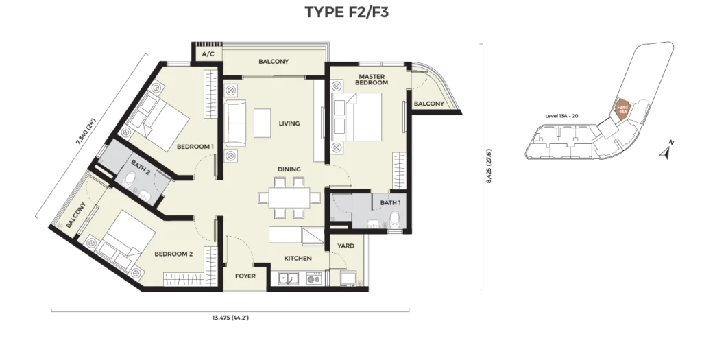 Daya Residence Phase 2 Condominium Type F2 / F3 floor plan